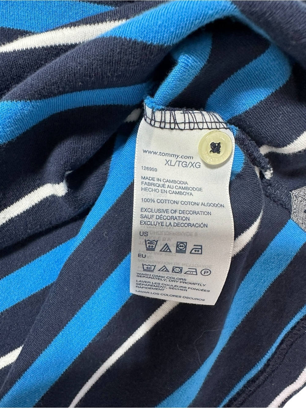 Tommy Hilfiger Navy, Bright Blue & White Striped Polo Shirt XL - Picture 9 of 9